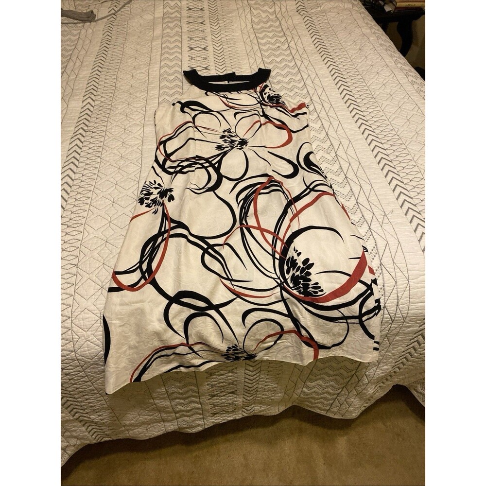 Womens ANN TAYLOR white black reddish pink floral sleeveless shift dress 6
